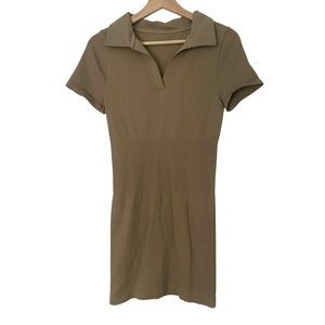 OQQ Women's Tan Collared Ribbed Mini Dress - Size L NWOT